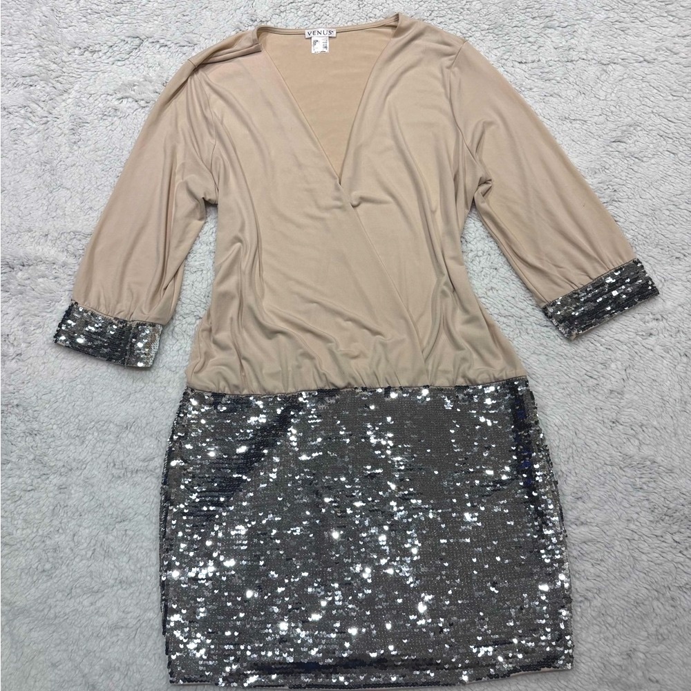 Beige and Silver Sequin Dress